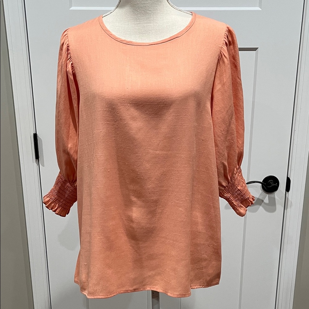 Vine & Love Coral Puff Sleeve Blouse